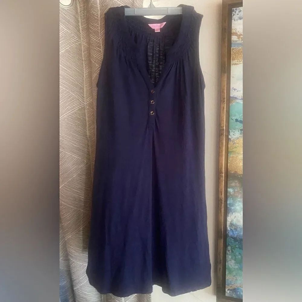 Lilly Pulitzer Mini Dress Size XS Navy Blue tank Sleeveless Buttons From